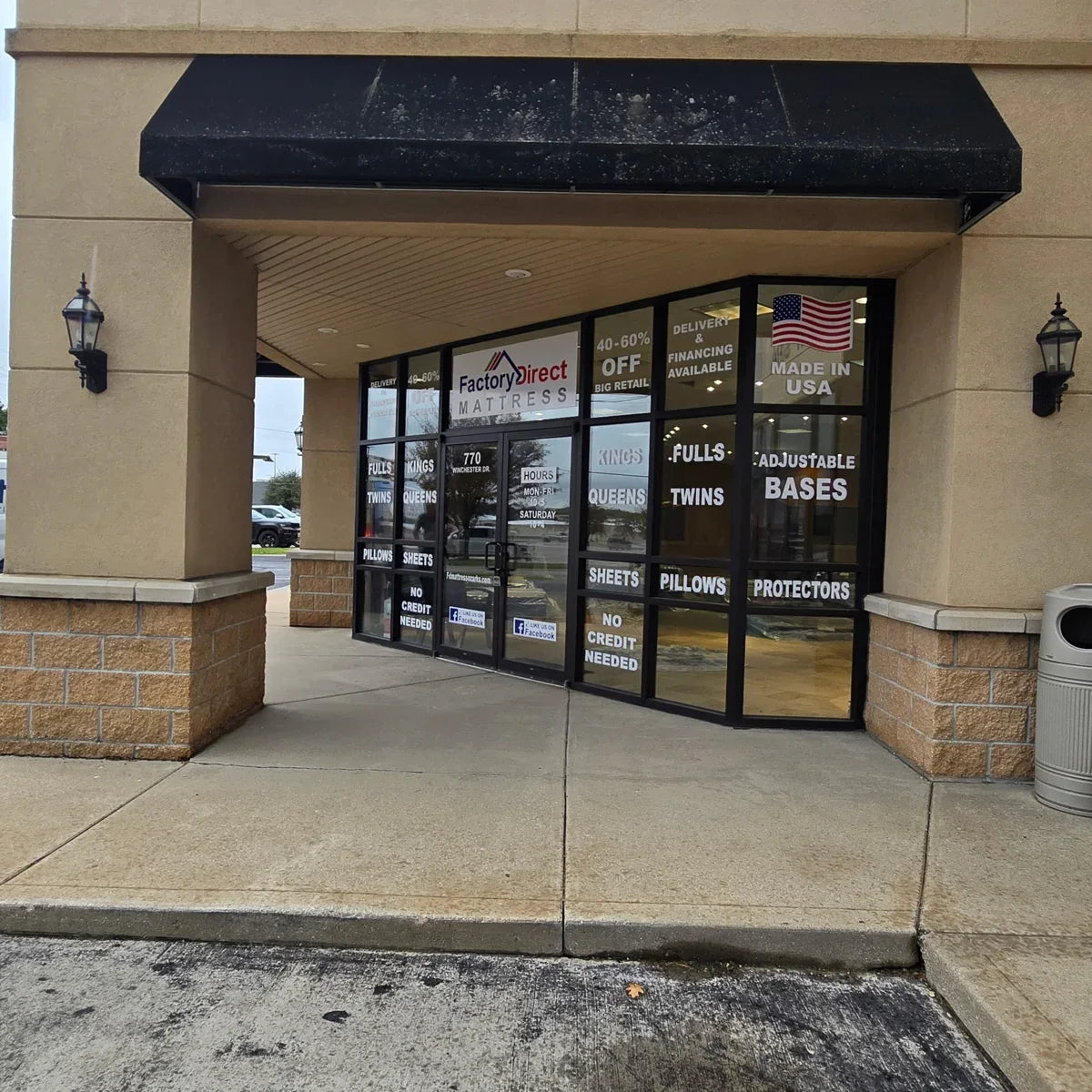 Factory Direct Mattress Sedalia storefront and covered entrance