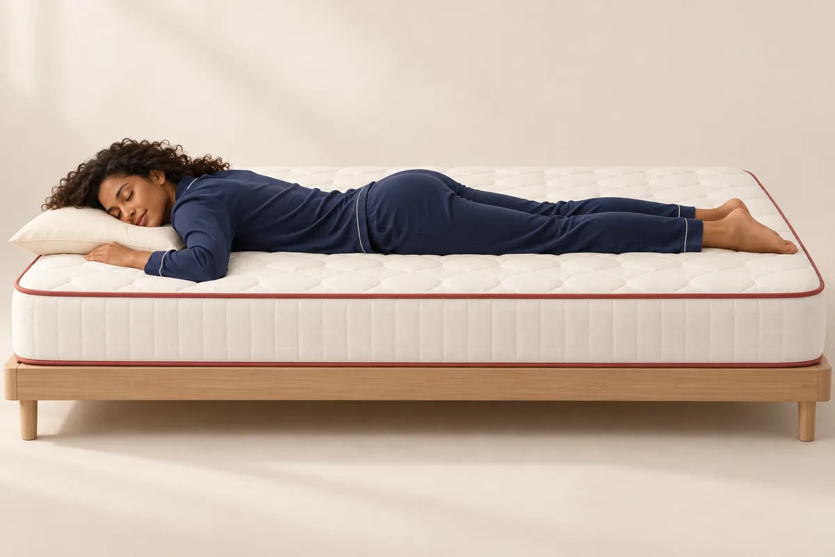 Illustration of an adult stomach sleeping on a mattress