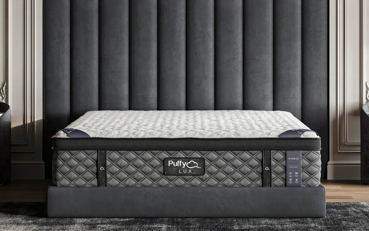 Puffy Lux mattress in a bedroom, official manufacturer photography